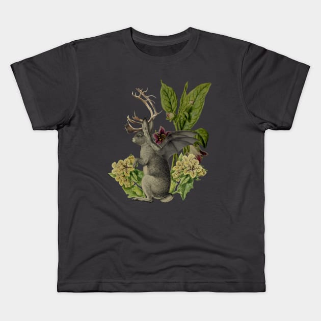 Jackalope Vespertilio Kids T-Shirt by Black Rabbit Curiosities 